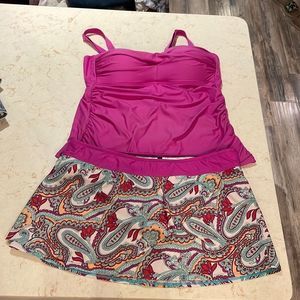 Alex Marie paisley print tankini swimsuit skirt SZ 10/12